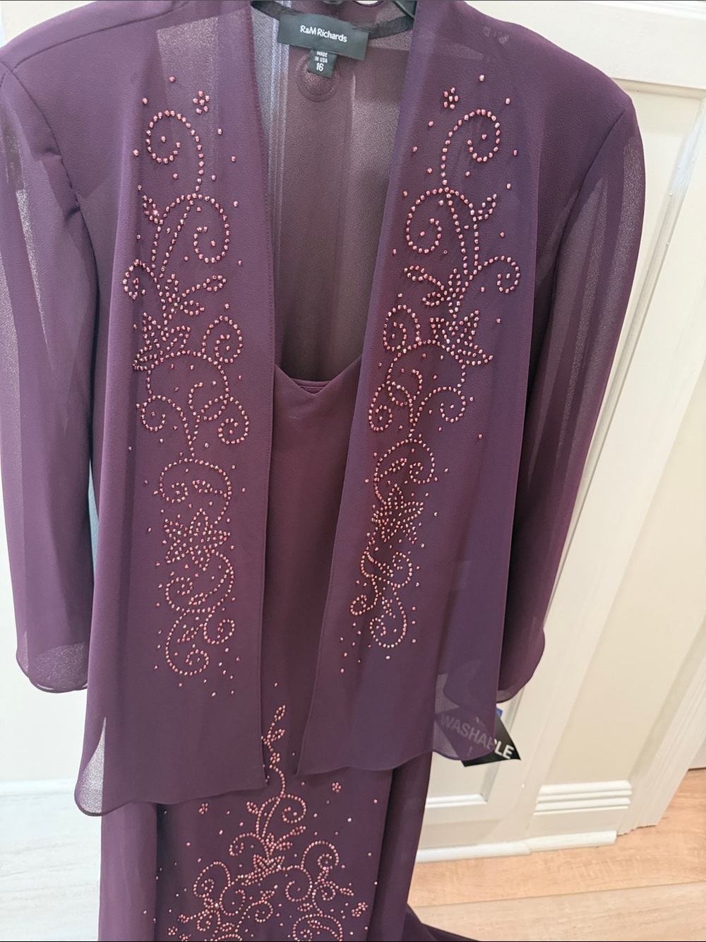 R & M Richards Deep Plum Beaded Evening Maxi with Sheer Jacket Mother of Bride - Picture 14 of 14